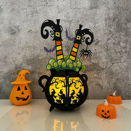Cauldron Witch - 3D Halloween Cauldron Paper Lantern File - Cricut File -