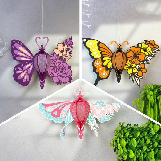 Pack 3 Butterfly Flower - 3D Paper Lantern File  - Cricut File  -