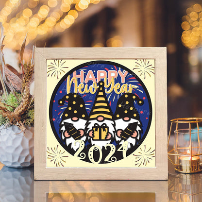 Happy New Year Gnomes – 3D Paper Cut Shadow Box File - Cricut File - (8x8 inches) -