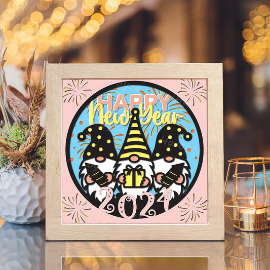 Happy New Year Gnomes – 3D Paper Cut Shadow Box File - Cricut File - (8x8 inches) -