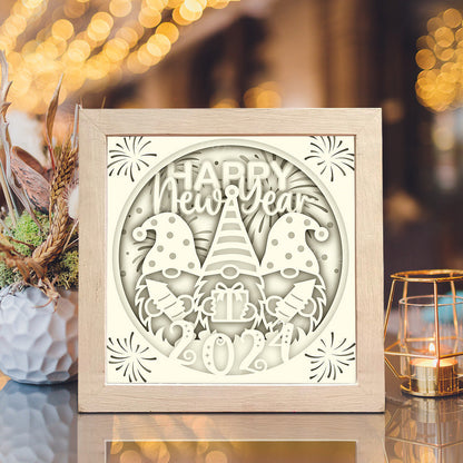 Happy New Year Gnomes – 3D Paper Cut Shadow Box File - Cricut File - (8x8 inches) -