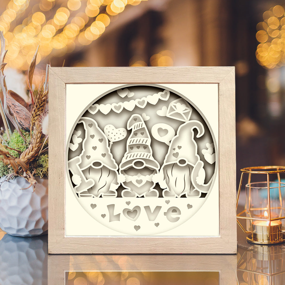 Gnome Love 2 – 3D Paper Cut Shadow Box File - Cricut File - (8x8 inches) -