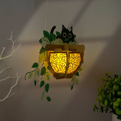 Cat Plants Pot - 3D Paper Cut Lantern File  - Cricut File  -