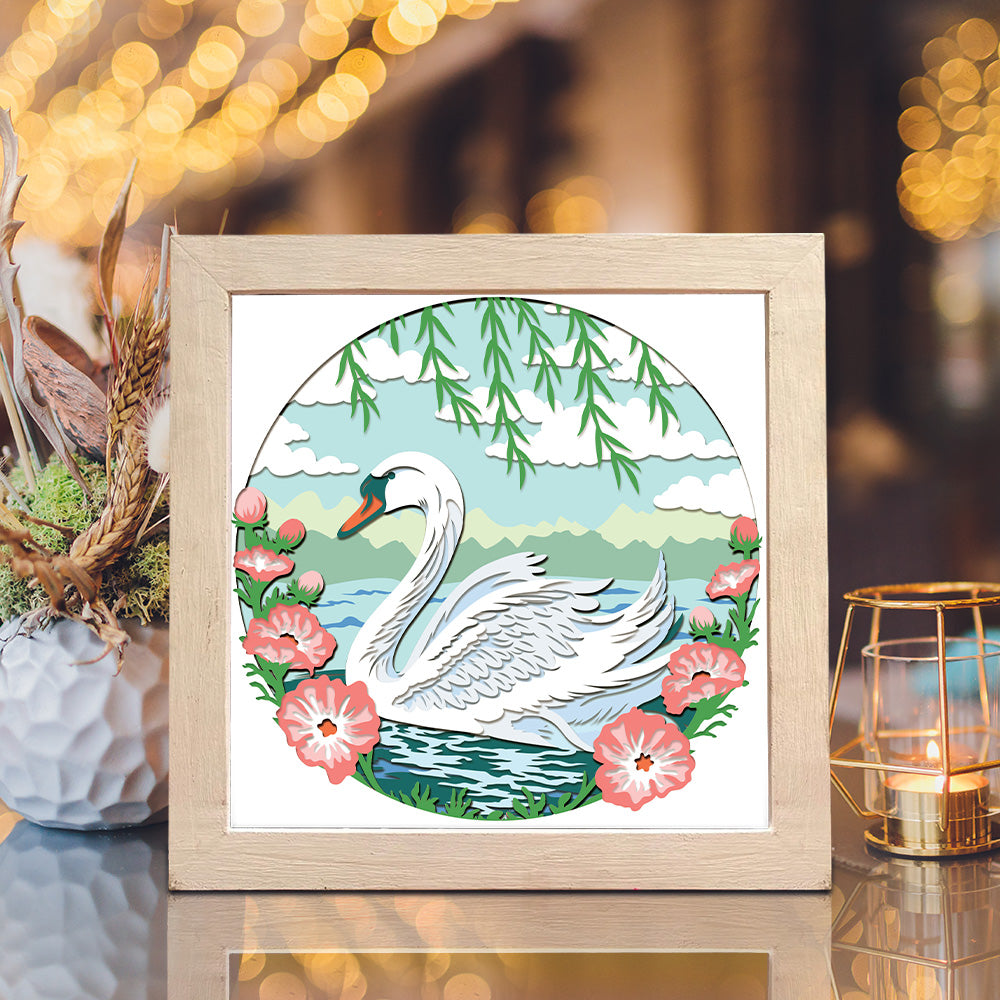 Swan & Flowers – 3D Paper Cut Shadow Box File - Cricut File - (8x8 inches) -