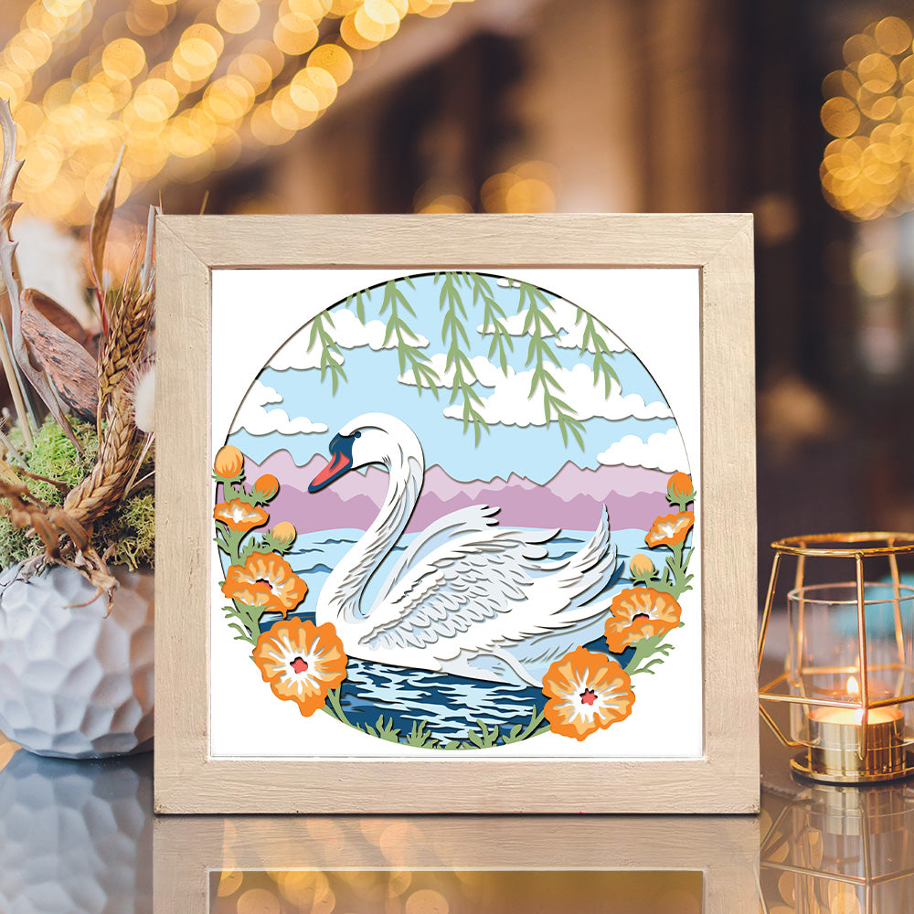 Swan & Flowers – 3D Paper Cut Shadow Box File - Cricut File - (8x8 inches) -