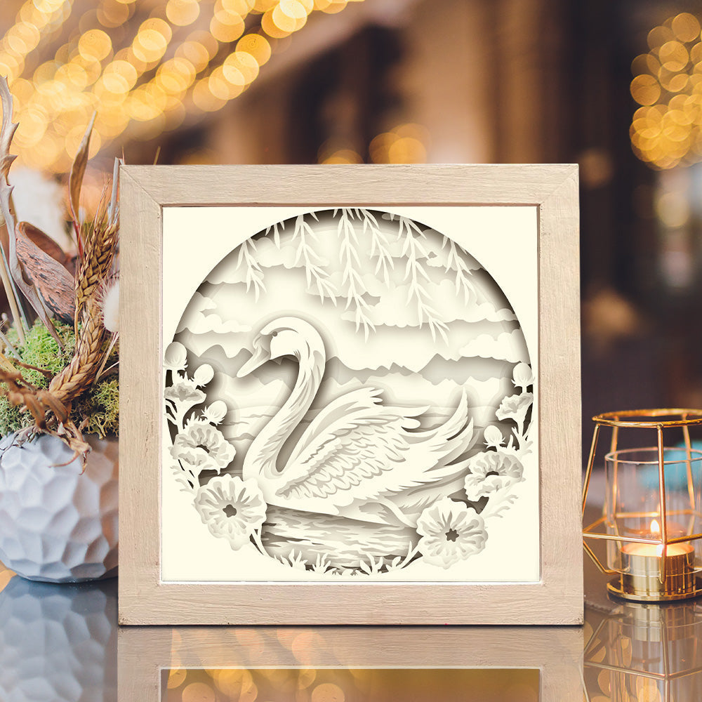 Swan & Flowers – 3D Paper Cut Shadow Box File - Cricut File - (8x8 inches) -